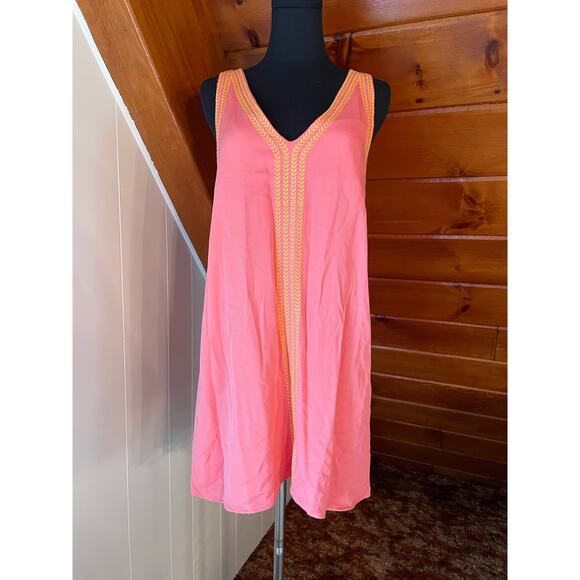 Lulus Sunshine Ahead Pink and Orange Embroidered Sleeveless Shift Dress sz S - Picture 1 of 8